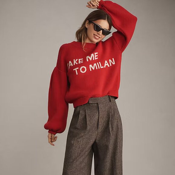 Anthropologie Maeve Graphic City Sweater size 2XS XXS new red color - Picture 1 of 6